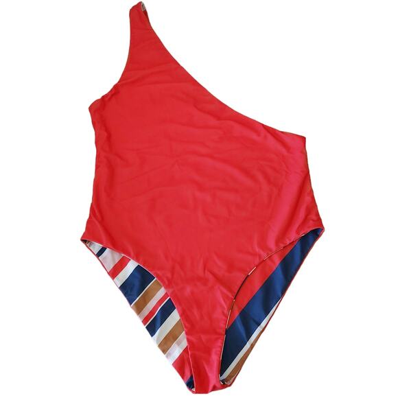 BAIIA Monaco wrapsuit one shoulder striped body piece swimsuit Size AU 20 US 16 - Picture 3 of 6